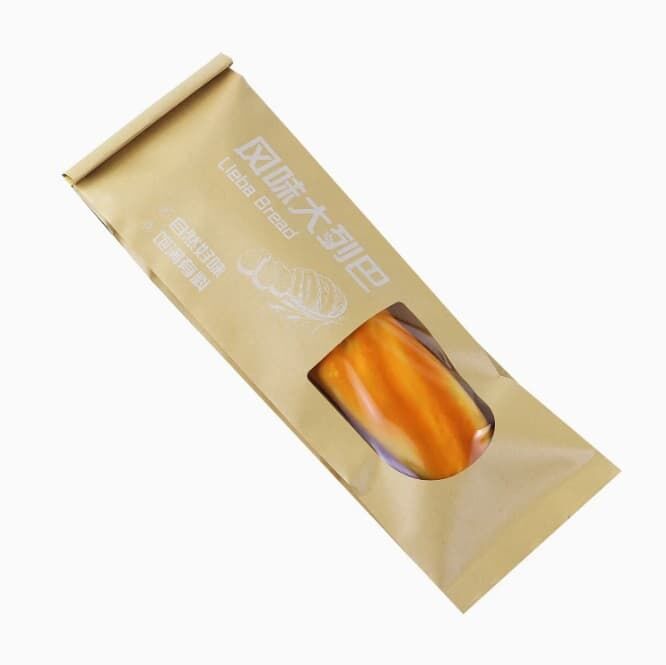 Bolsa de papel kraft personalizada para pan, con ventana larga, resistente al aceite, para hornear. Empaque de papel marrón para alimentos y catering. Logotipo impreso.