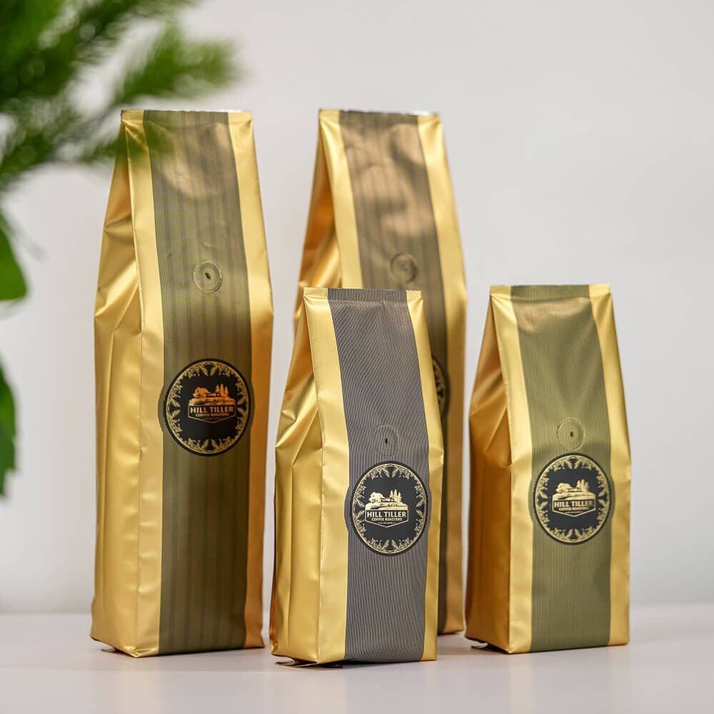 كيس قهوة كبير مخصص قابل للتصرف من ورق كرافت أسود، تغليف قابل للتحلل البيولوجي مع شعار، 1000 كجم، 1 كجم، 2.5 كجم، لحُبوب القهوة
