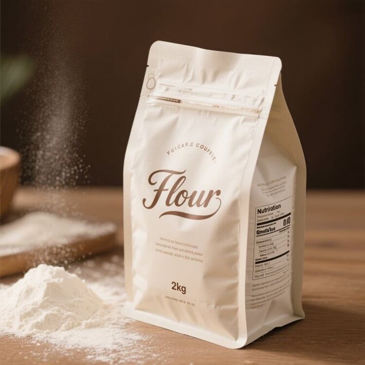 재봉 가능한 스탠드업 파우치에 담긴 고급 2kg 용량의 범용 밀가루, 영양 성분 표시 포함