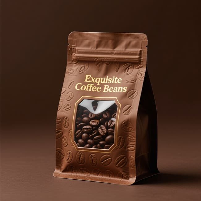 Specialtrykte 500g/1kg fladbundede kraftpapir kaffe-/teposer med ventil, lynlås og gennemsigtigt vindue.