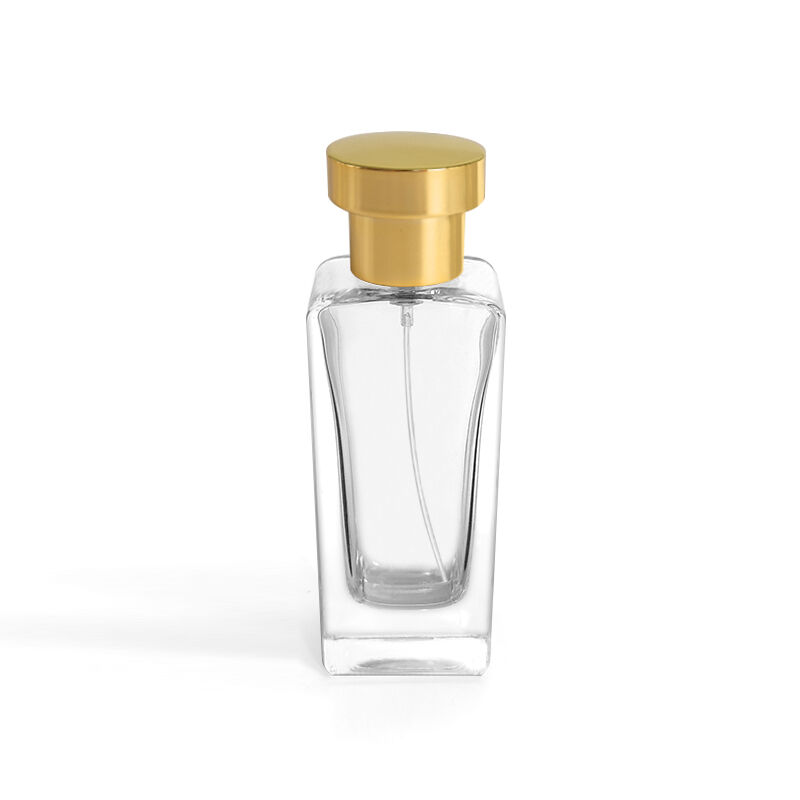 Wholesale cosmetics packaging empty 50ml transparent fine fog pressure atomizer crimping neck perfume glass bottle