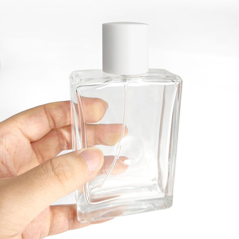 High quality transparent fragrance perfume atomizer bottle Flat square glass perfume bottle Custom gift box Logo