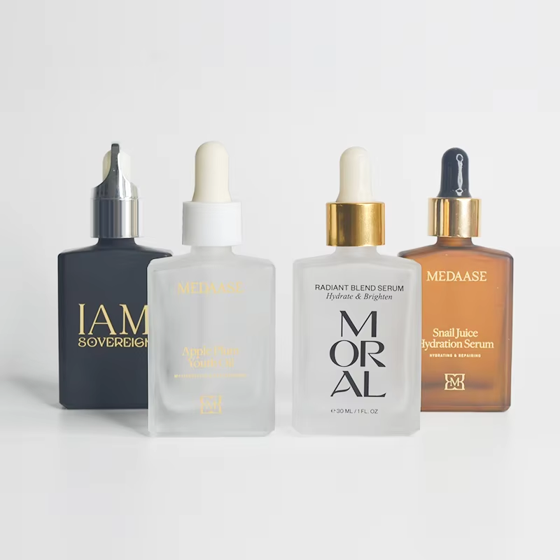 Essential Oil Serum Glass Dropper Bottle 15ml 30ml 50ml 100ml Square Pump Glass Dropper Bottle for Skincare Packaging