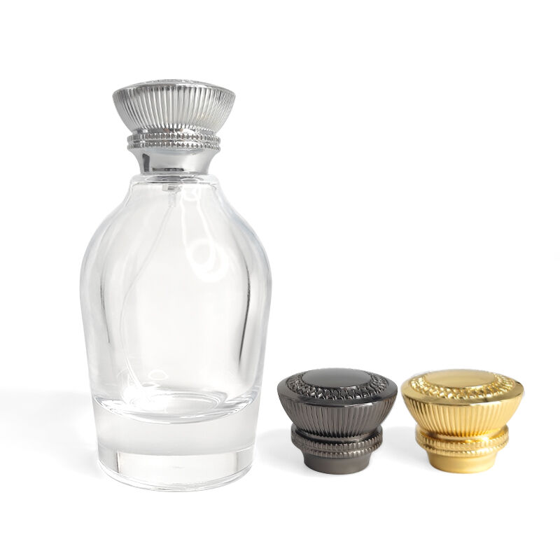Wholesale glass bottle 100ml perfume bottle Vintage modeling with FEA 15mm crimp atomizer silver gold Zamac perfume cover