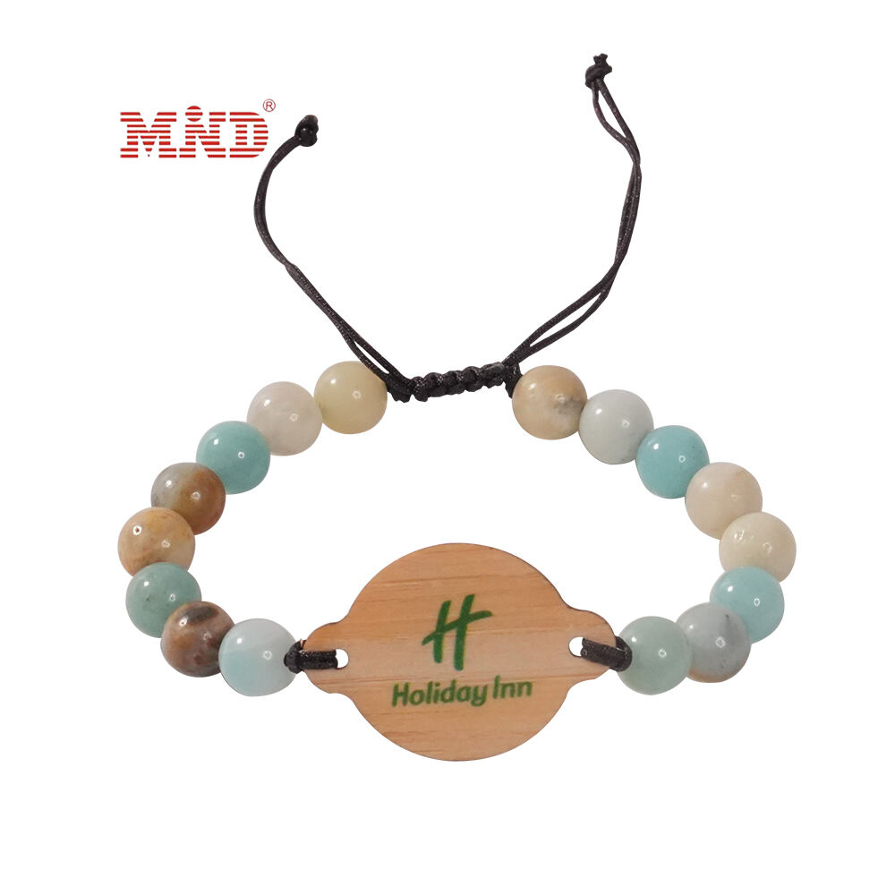 MW9A02-4 Custom Stone Bead Bracelets Smart Wooden Tag Wristband for Event
