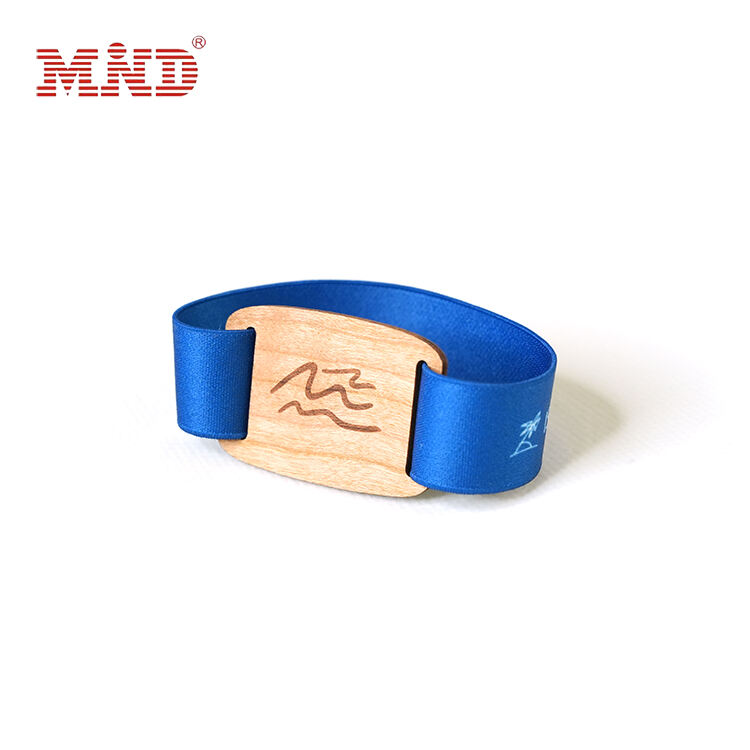 Access Control Stretchy Polyester Wooden RFID Wristband Elastic for Event