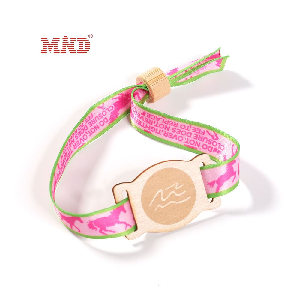 MW2A13-2 RFID Farbic Wood Card Buckle Bracelet Hotel Woven Wristband