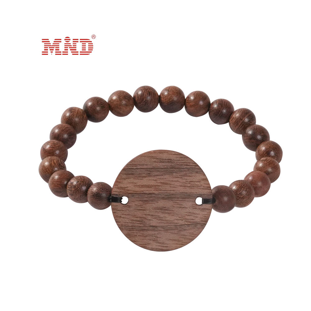 MW9A01-2 13.56MHz RFID Wooden Beaded Wristband  Elastic Payment Bracelet