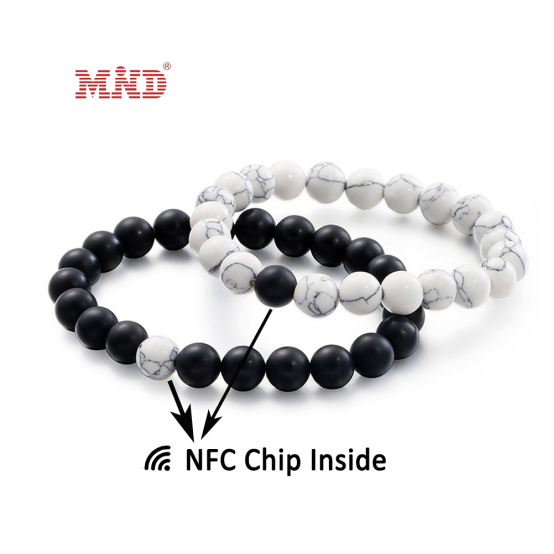 Customizable NFC Beaded Bracelet: 12mm Diameter with Elastic Wristband, Practical and Stylish
