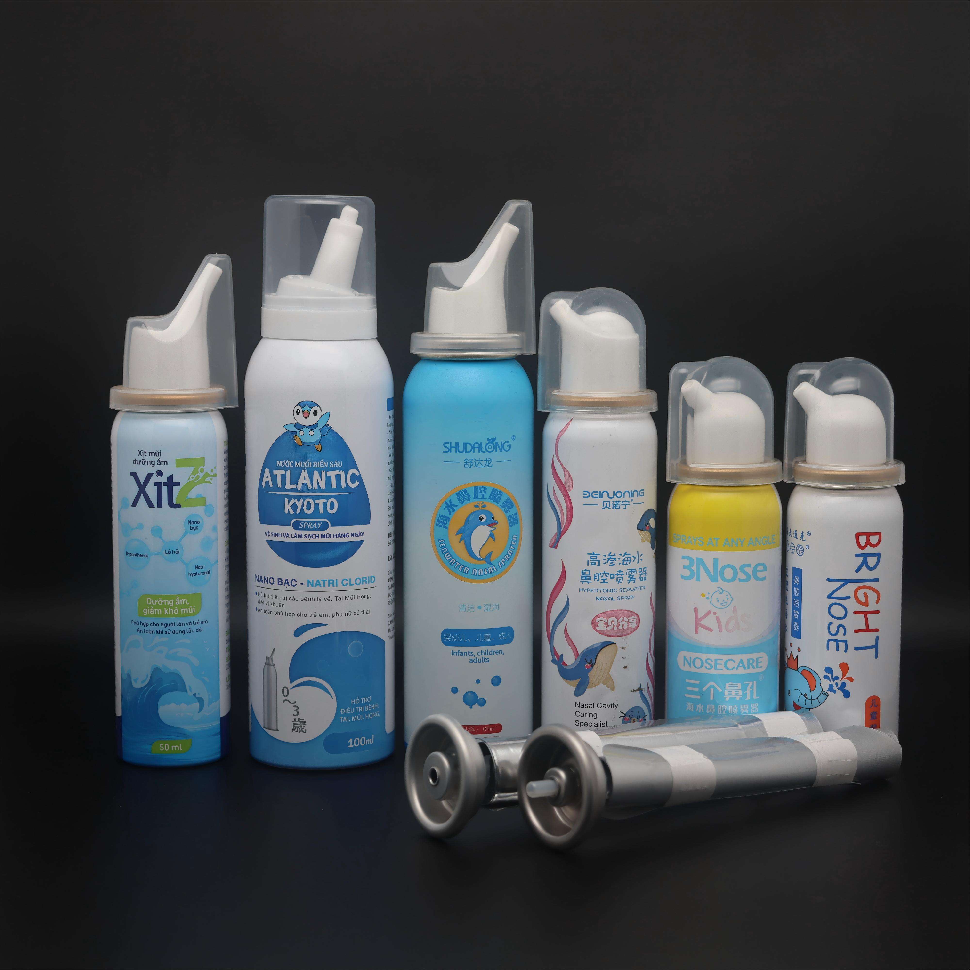 ຂວດສະເປີເຄື່ອງພົ່ນຢາແກ້ນ້ຳມູກໂລຫະອາລູມິเนຍອມ 30ml 50ml 80ml 100ml ວ່າງເປົ່າ, ຖັງຢາສະເປີໂລຫະອາລູມິเนຍອມ ທີ່ມີວາວແລະຫัวພົ່ນ