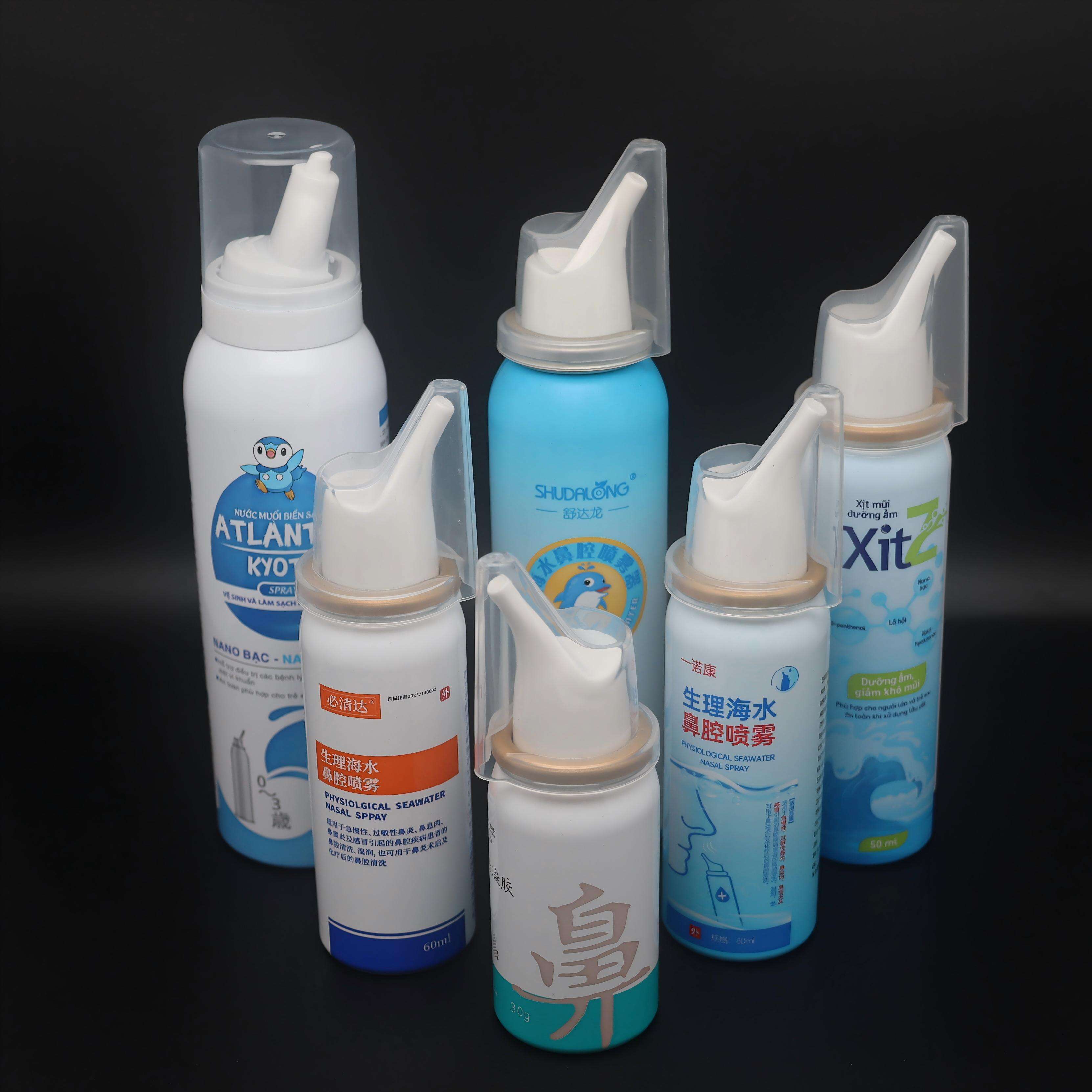 ຂວດສະເປີເຄື່ອງພົ່ນຢາແກ້ນ້ຳມູກໂລຫະອາລູມິเนຍອມ 30ml 50ml 80ml 100ml ວ່າງເປົ່າ, ຖັງຢາສະເປີໂລຫະອາລູມິเนຍອມ ທີ່ມີວາວແລະຫัวພົ່ນ