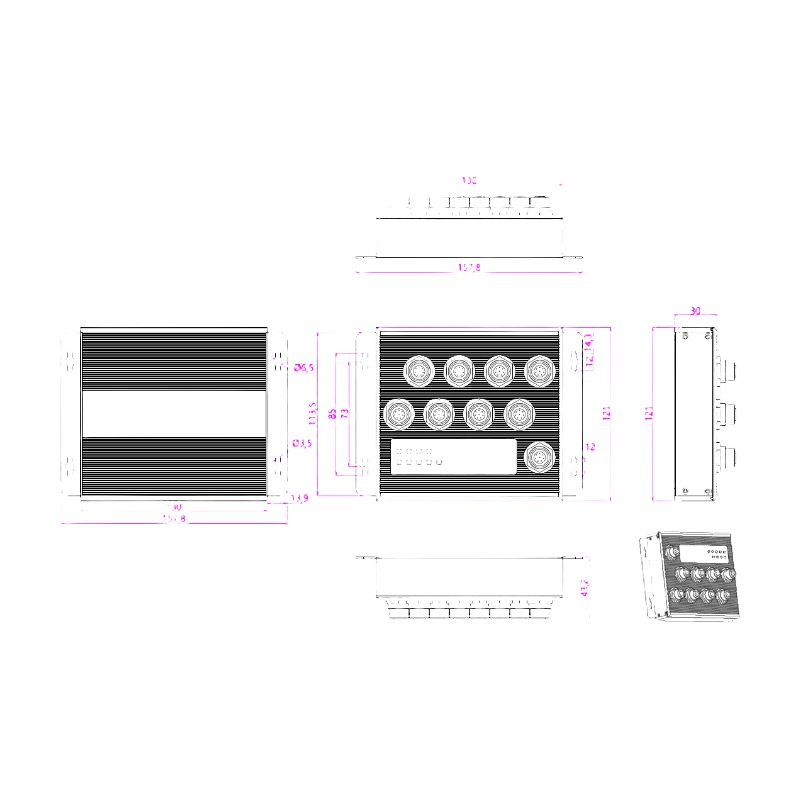 (RD08G-M12) 8-port Gigabit rugged Industrial Switch IP64