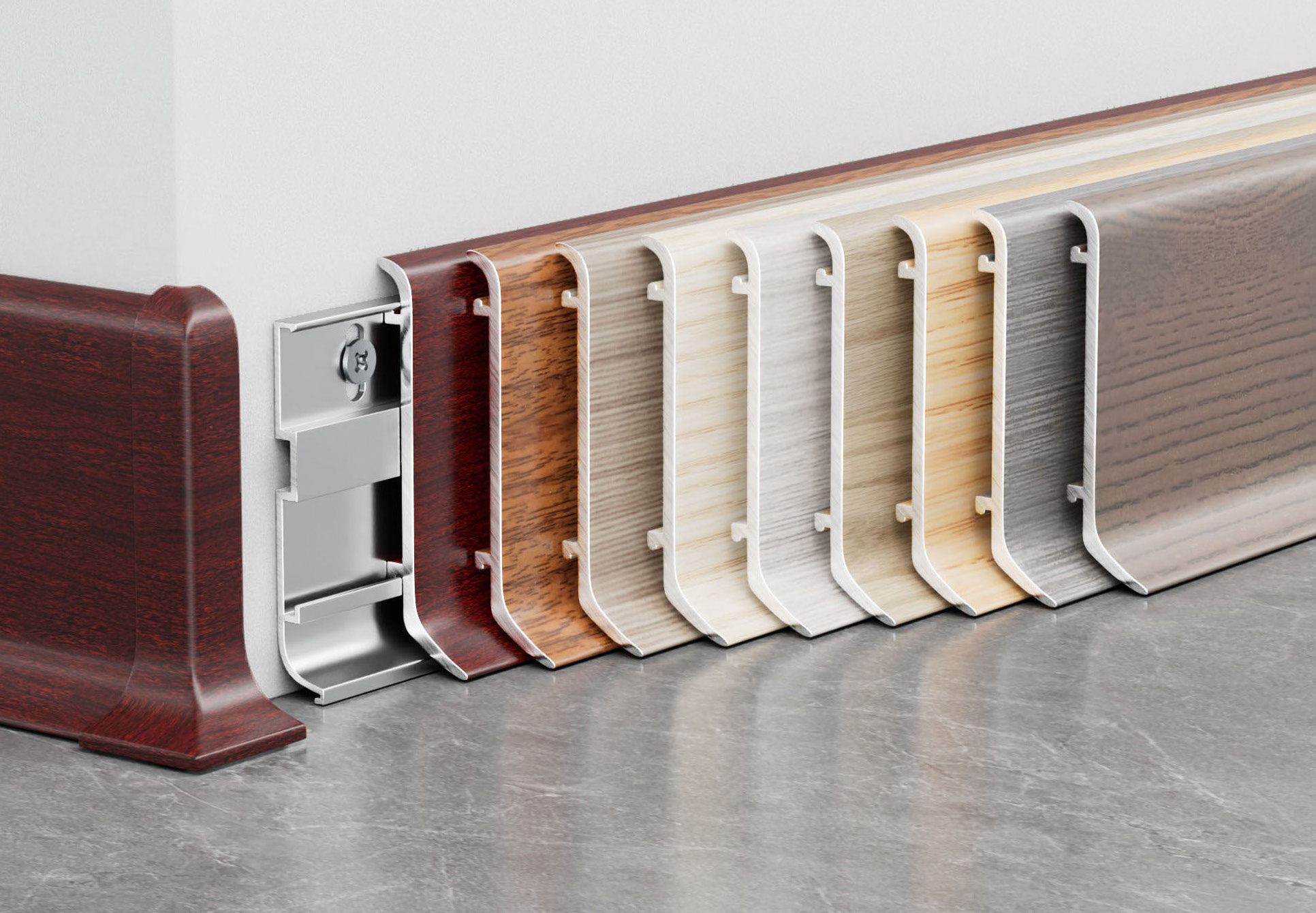 60*15mm Wooden style Metal skirting board（Buckle-Mounted）