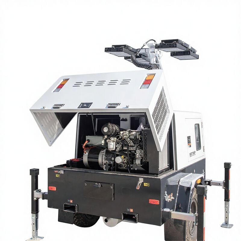 Portable Diesel Generator with Hydraulic Mobile Light Tower - Ideal for Outdoor Events and Emergency Lighting