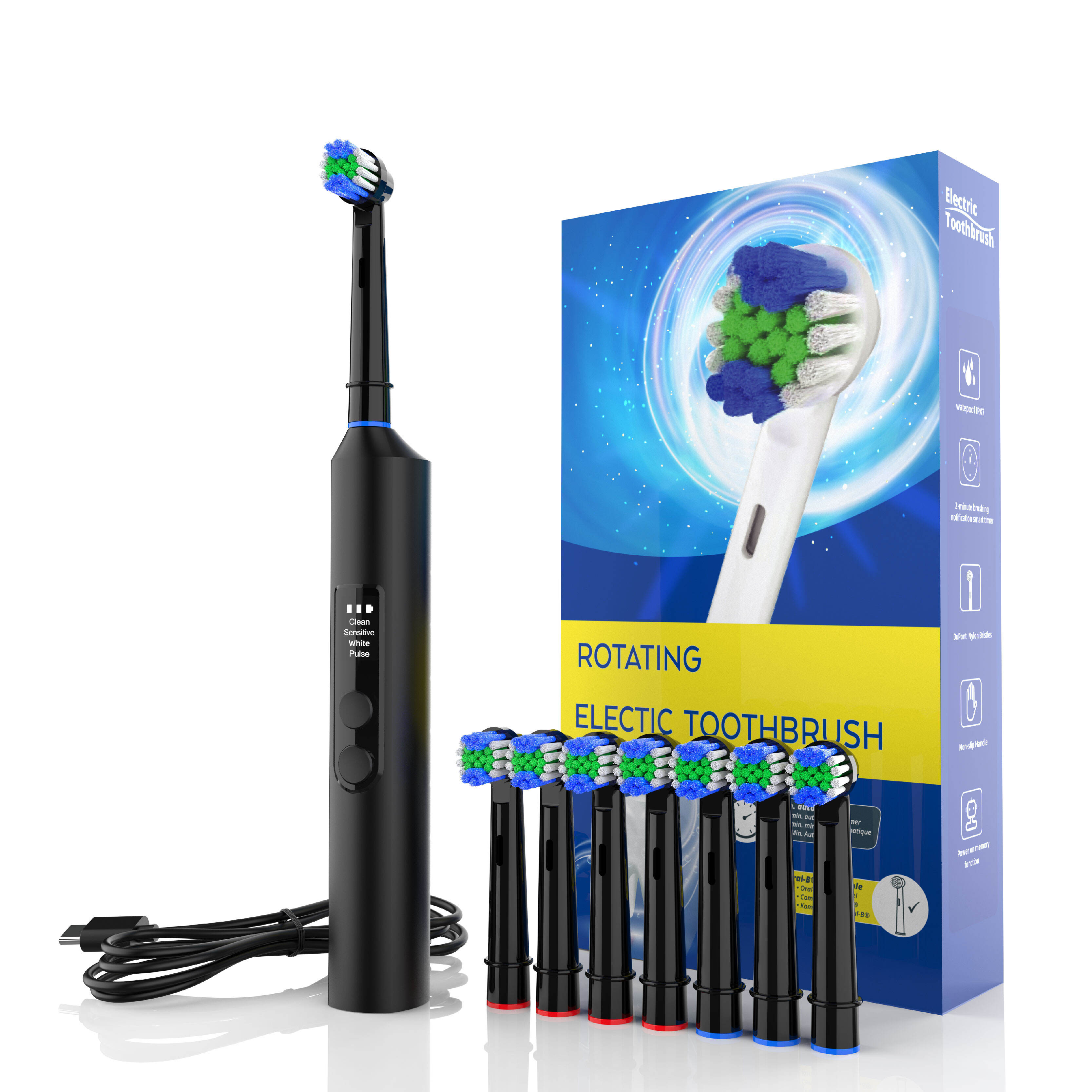 Ulgurji USB zaryadlovchi eng yaxshi sifatli aqlli yumshoq aylanadigan qayta zaryadlanuvchi elektr tish cho'tkasini ishlab chiqarish