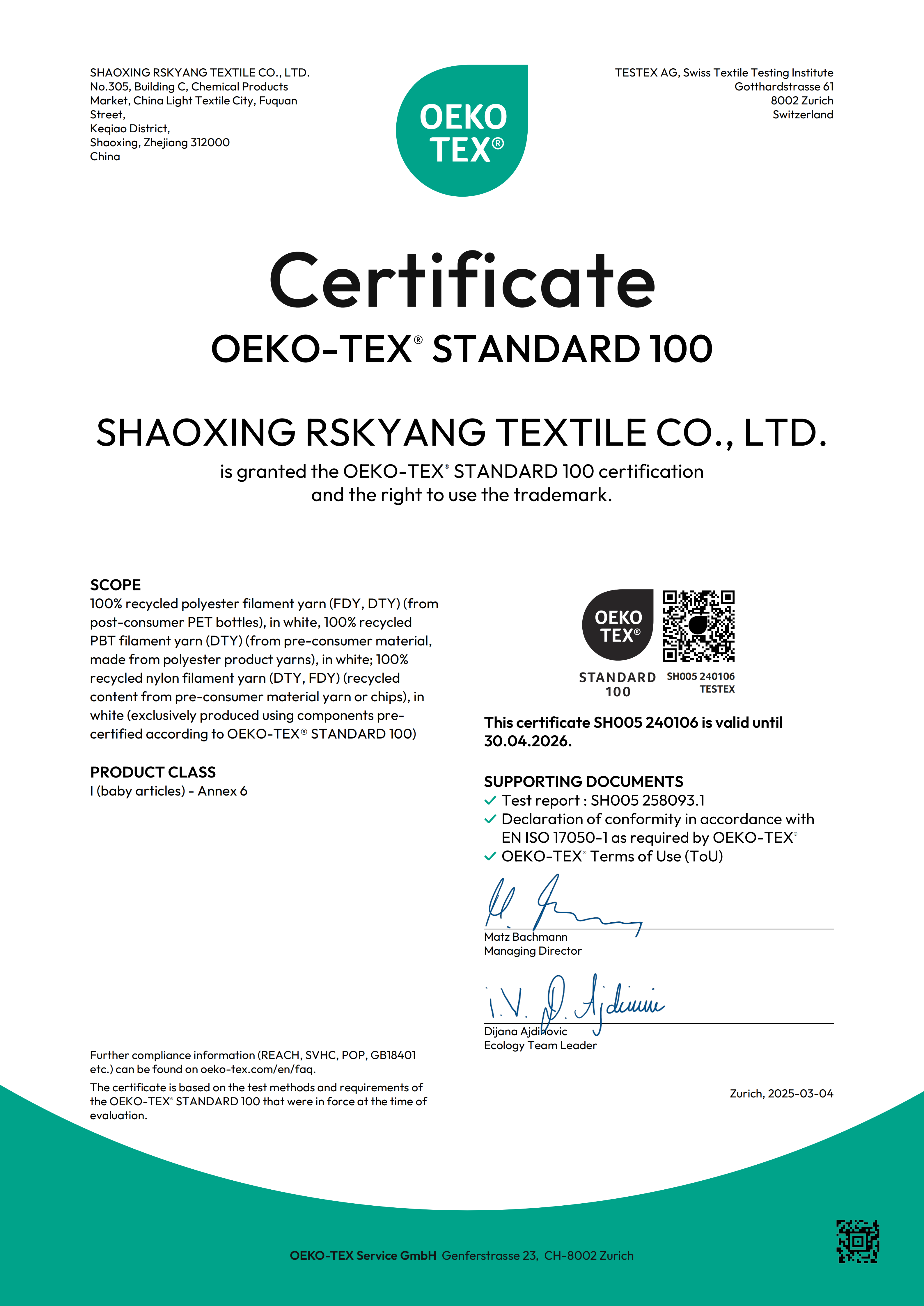 OEKO-TEX® STANDARD 100 (RSKYANG TEX-Parên Vezivirandin)
