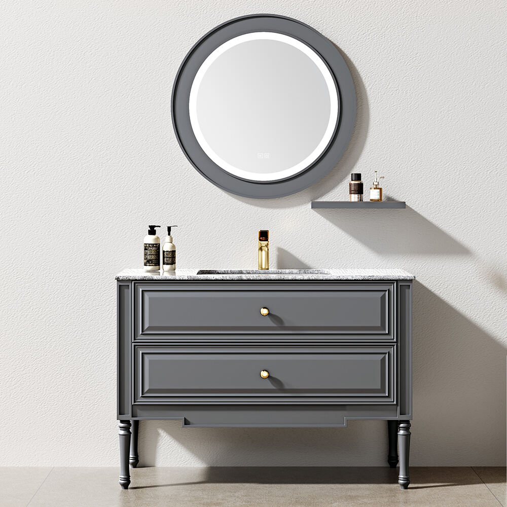 Premium China Cabinet Manufacturer Wall Mounted Wooden Painting Long Bathroom Cabinets With Round Mirror