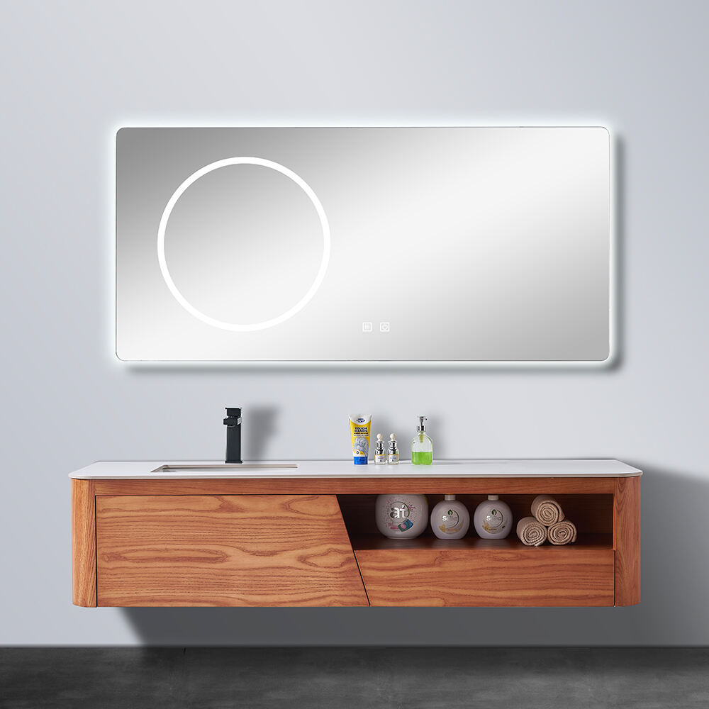 Modern Style Wall Mounted Bathroom Vanity Two Drawers Light Grey Bathroom Cabinet Set With Long Handle For Wholesale