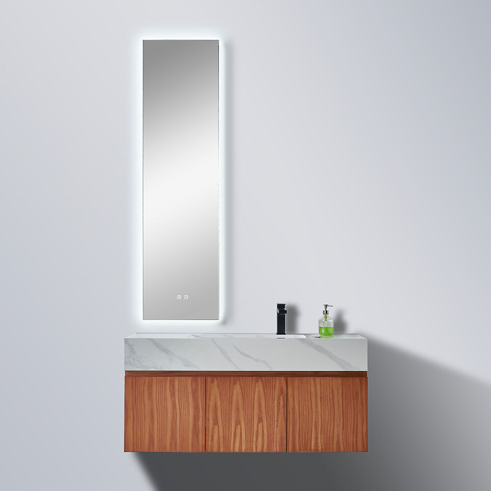 In Demand Wall Mounted Bathroom Vanity Two Drawers Light Grey Bathroom Cabinet Set With Long Handle For Wholesale