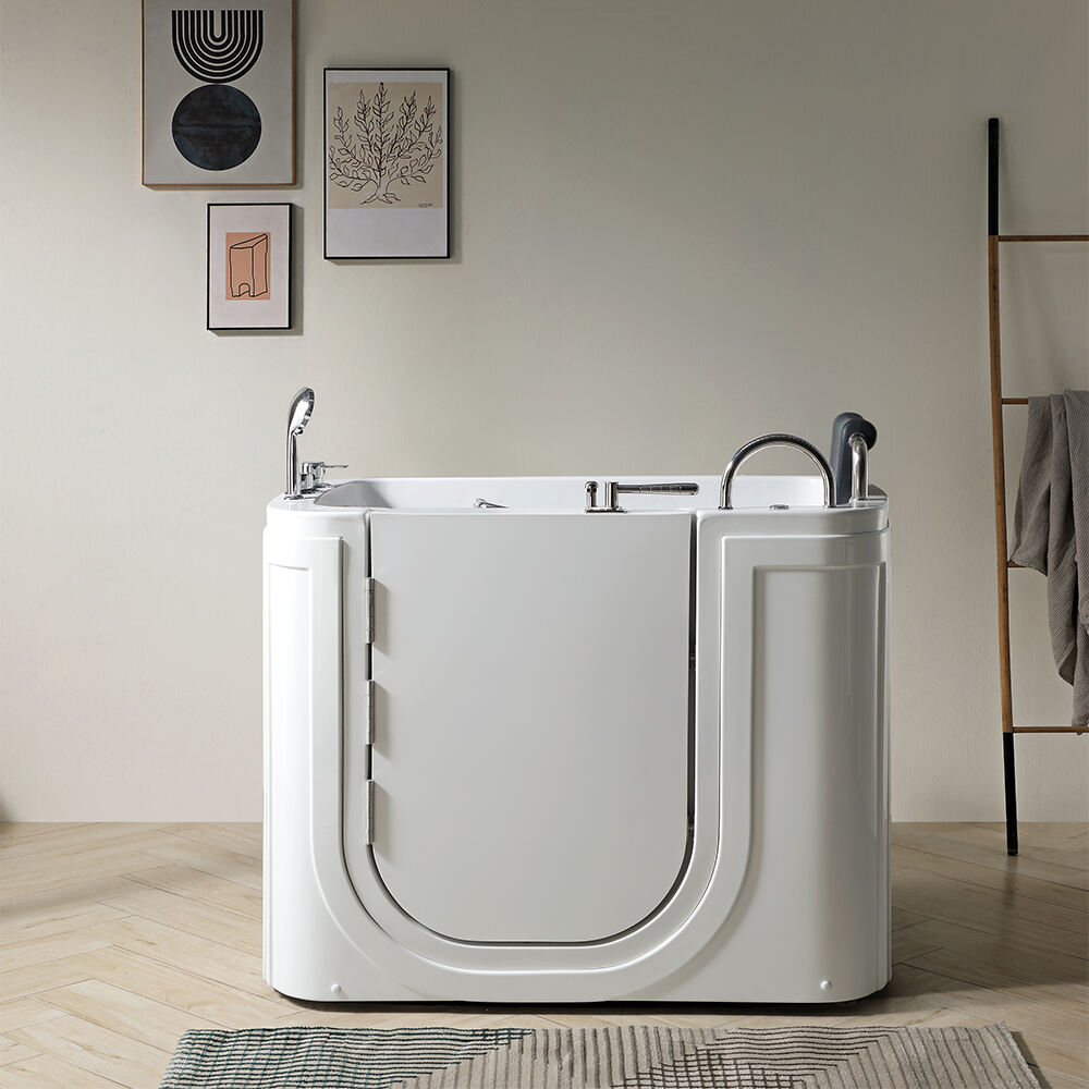 Affordable Price Non-slip Pure Acrylic Freestanding Elderly-friendly Modern Bathroom Bath Tub Customized Warm White Color Handrail-equipped Gentle Soaking Oval Senior Bathtub