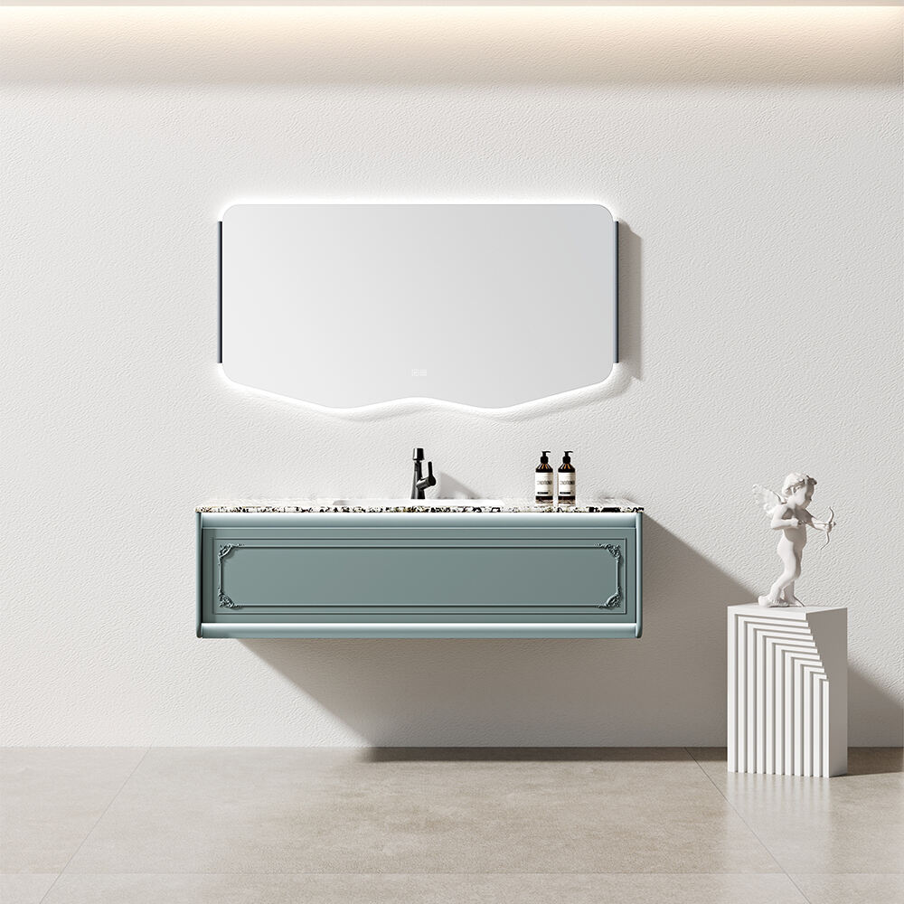 Luxurious Wall Mounted Bathroom Vanity Two Drawers Light Grey Bathroom Cabinet Set With Long Handle For Wholesale