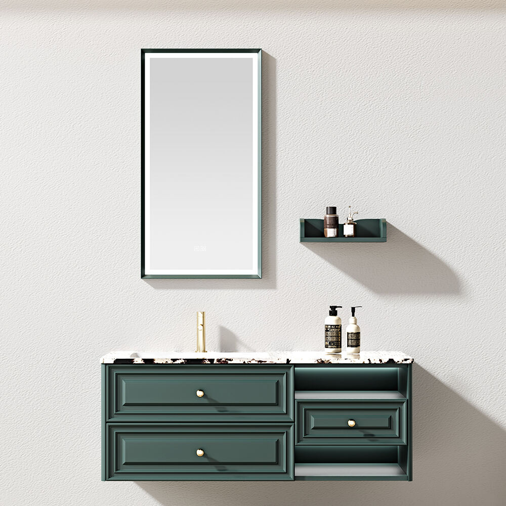 Factory Direct China Cabinet Manufacturer Wall Mounted Wooden Painting Long Bathroom Cabinets With Round Mirror