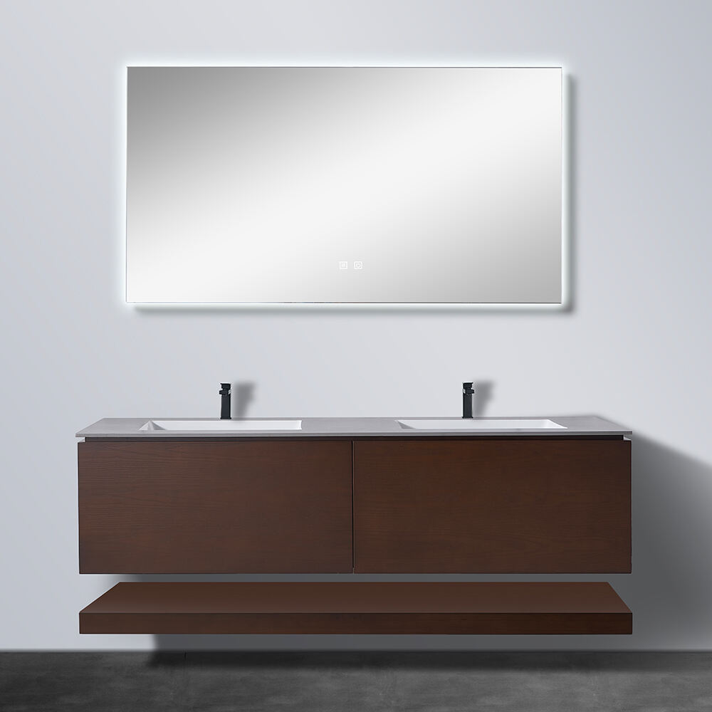 Factory Direct Price China Cabinet Manufacturer Wall Mounted Wooden Painting Long Bathroom Cabinets With Round Mirror