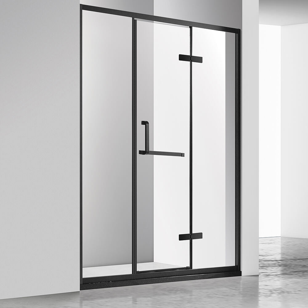 High End Hotel Shower Glass Panel Screen Black Frameless Double Bypass Bathroom Tempered Glass Shower Enclosure Sliding Shower Door