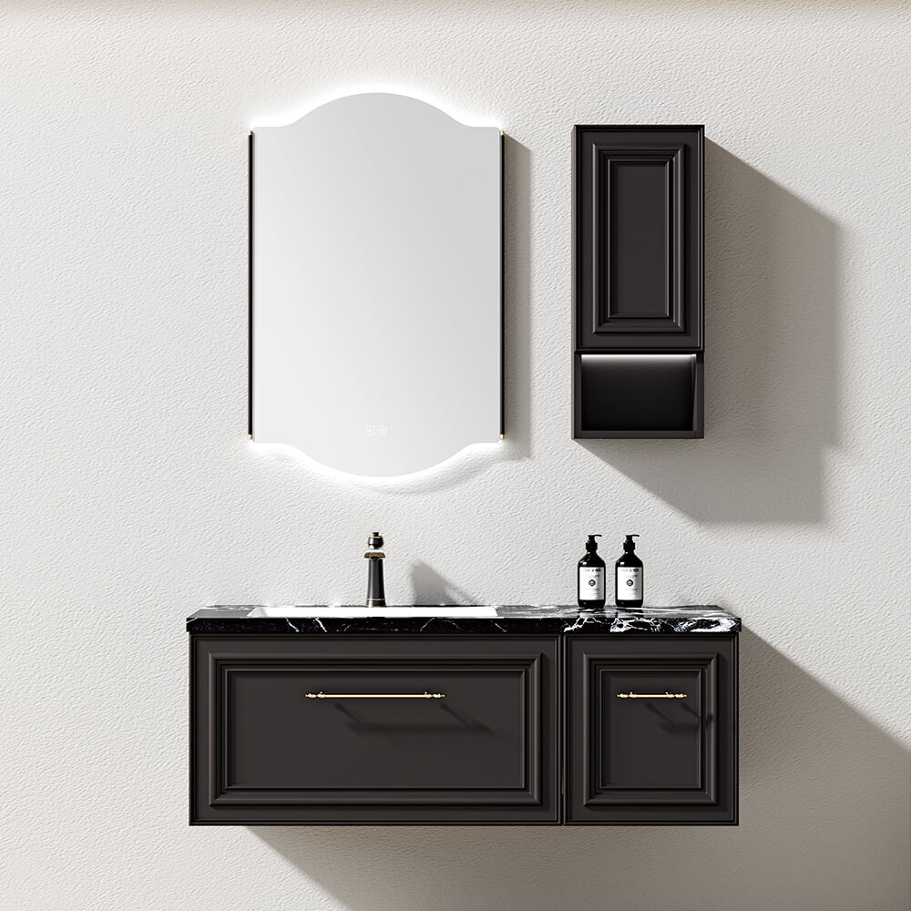 Economical Wall Mounted Bathroom Vanity Two Drawers Light Grey Bathroom Cabinet Set With Long Handle For Wholesal