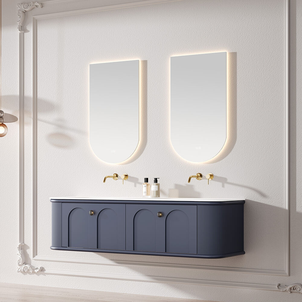 Top Sale Double Sink Bathroom Wall Cabinet Floor Standing Brown Painted Bathroom Vanity with Mirror for Bathroom