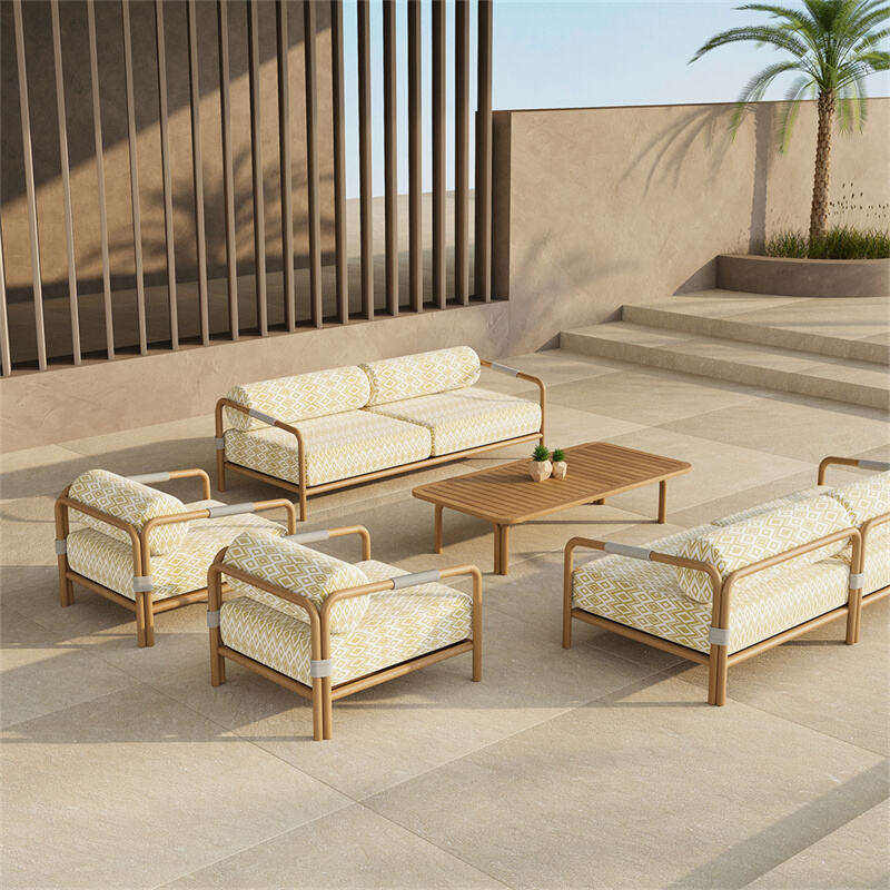 Fulin Wholesale Modern Aluminium Rattan Garden Cushion Outdoor L Furniture Sets 4 Seater Patio Lounge Garden Sofas