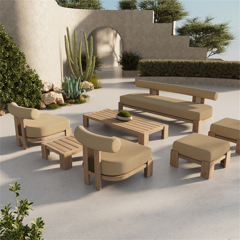 New Arrival Luxury Modern Teak Wood Patio Garden Furniture Sofa Sets Outdoor Garden Sofa