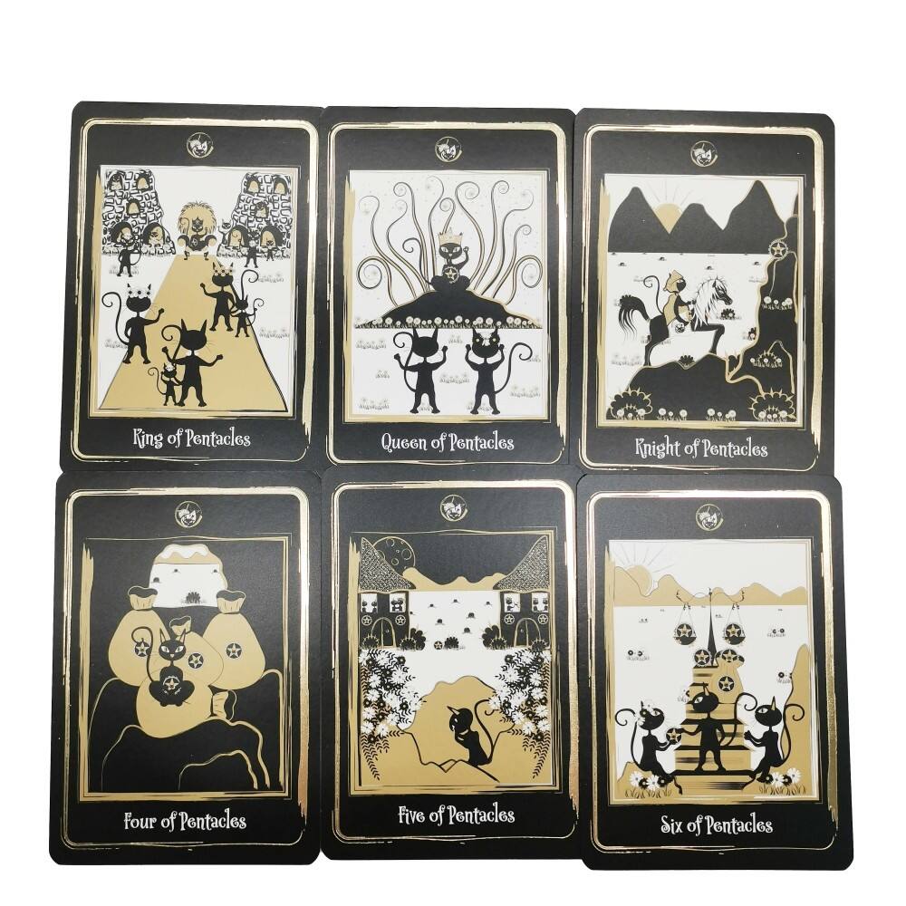 OEM ODM Golden Black Cat Tarot Deck Black Core Cards Gold Foil