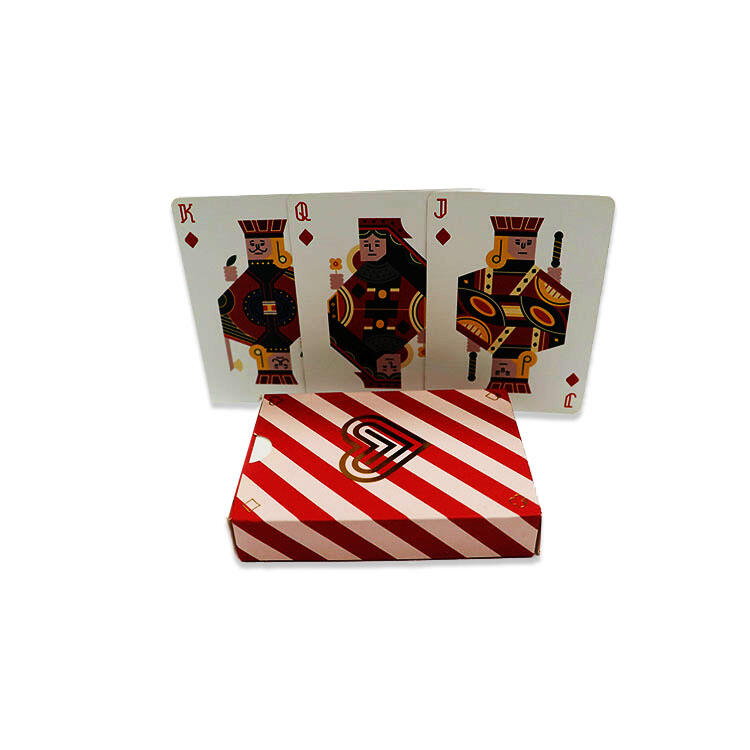 Red Stripe German Black Core Poker Cards - Geometric Retro Design