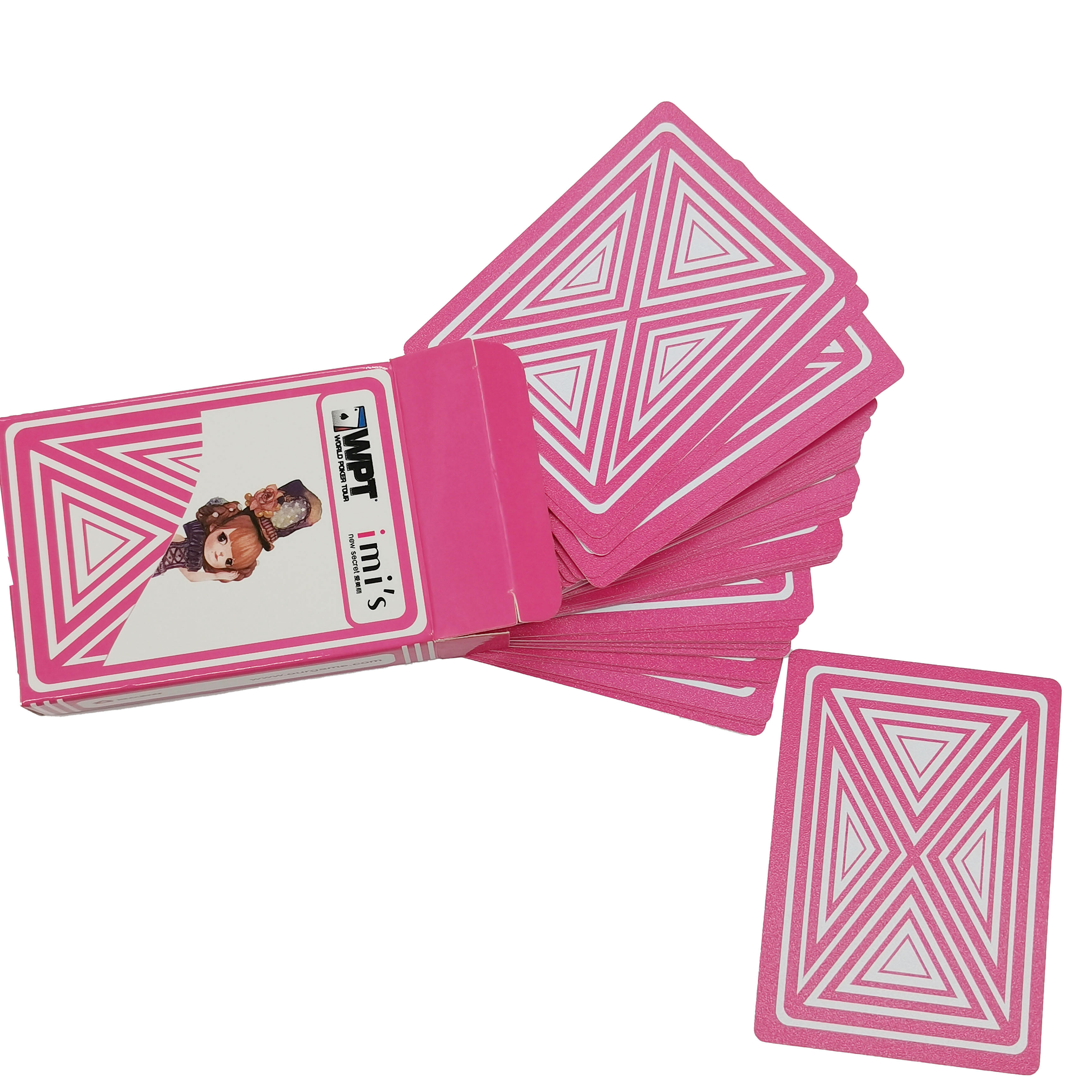 Custom Pink Geometric Pattern PVC Playing Cards with Cartoon Box OEM ODM