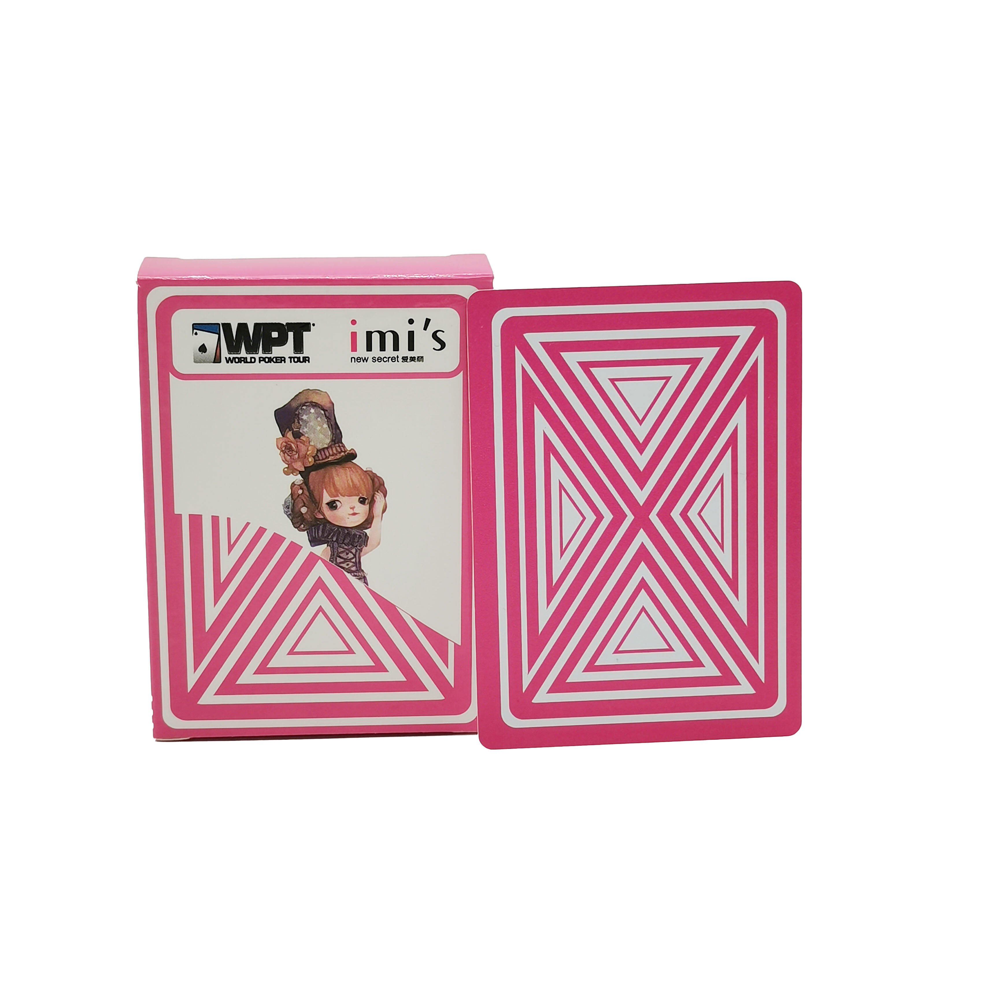 Custom Pink Geometric Pattern PVC Playing Cards with Cartoon Box OEM ODM