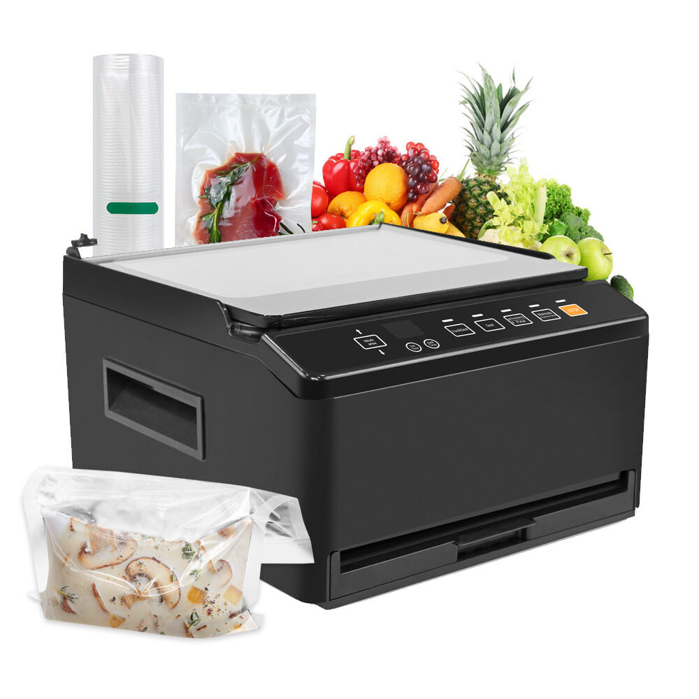 CVS101  Black Commercial and Household 98kpa Chamber Vacuum Sealer with Dual Sealing System for Dry Moist Liquid Food
