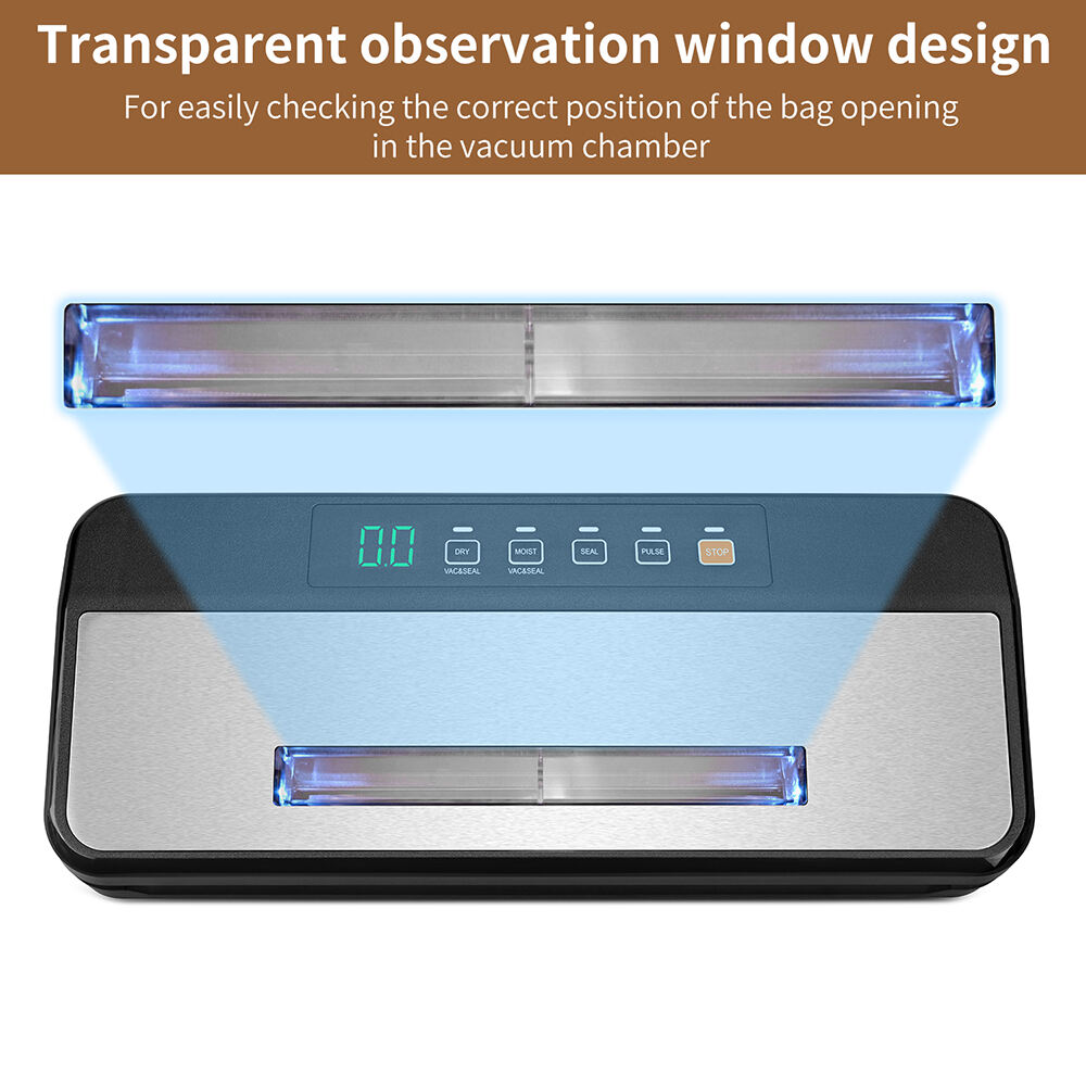 VS6608X Sellador al Vacío con Ventana de Observación, Almacenamiento de Rollos Incorporado, Cortador Incorporado, Cuenta atrás del Tiempo Restante de Sellado, Modos Seco y Húmedo, Función de Pulso y Manguera Accesorio para recipientes y botellas
