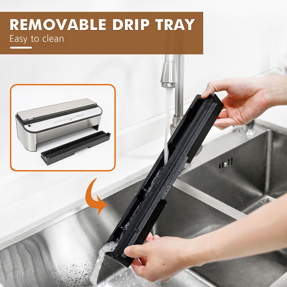 VS6685J Scelleur sous vide entièrement automatique avec stockage de rouleau intégré, coupeur intégré, plateau à gouttes amovible, modes Sec & Humide, fonction Impulsion & flexible accessoire pour contenants et bouteilles