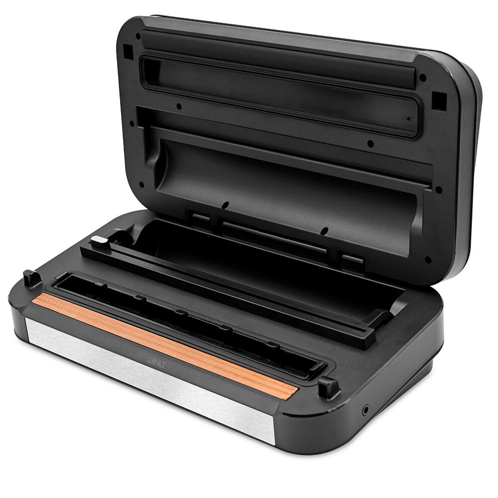 VS8001 Scelleur sous vide avec poignée et stockage de rouleau intégré, coupeur intégré, plateau à gouttes amovible, compte à rebours du temps de scellage restant, fonction d'aspiration, modes Sec & Humide & Super Humide, réglage de pression Normal & Doux, fonction Impulsion & flexible accessoire