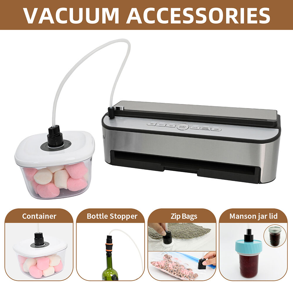 VS6685J Scelleur sous vide entièrement automatique avec stockage de rouleau intégré, coupeur intégré, plateau à gouttes amovible, modes Sec & Humide, fonction Impulsion & flexible accessoire pour contenants et bouteilles