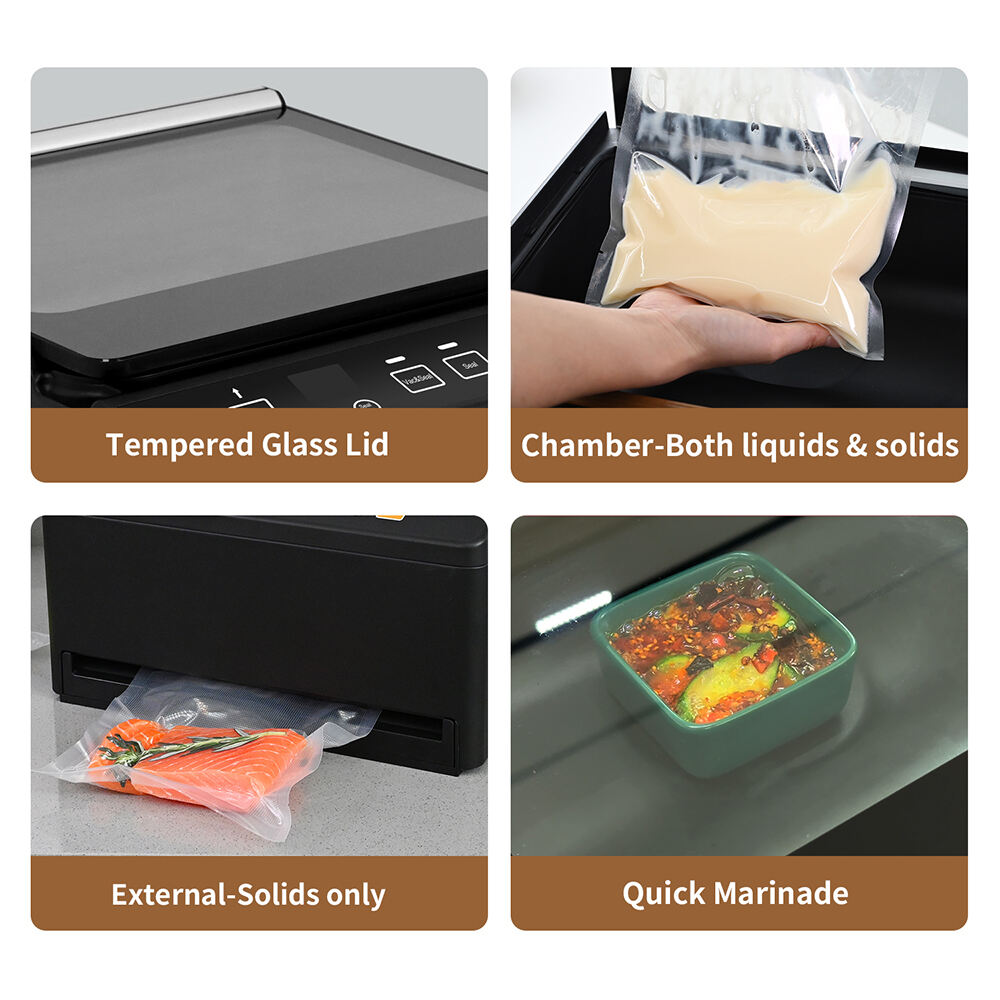 CVS101  Black Commercial and Household 98kpa Chamber Vacuum Sealer with Dual Sealing System for Dry Moist Liquid Food