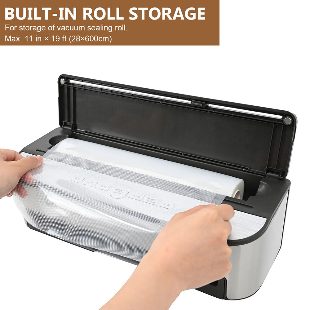 VS6685J Scelleur sous vide entièrement automatique avec stockage de rouleau intégré, coupeur intégré, plateau à gouttes amovible, modes Sec & Humide, fonction Impulsion & flexible accessoire pour contenants et bouteilles