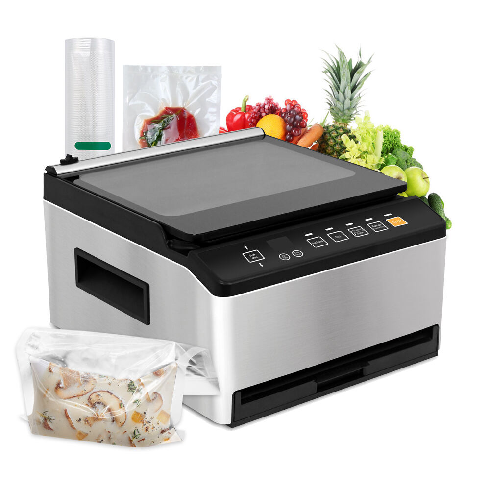 CVS101  Silver Commercial and Household 98kpa Chamber Vacuum Sealer with Dual Sealing System for Dry Moist Liquid Food