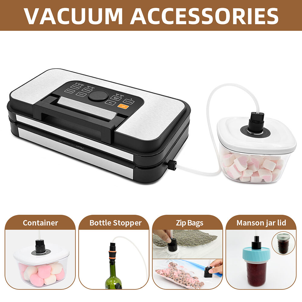 VS8001 Scelleur sous vide avec poignée et stockage de rouleau intégré, coupeur intégré, plateau à gouttes amovible, compte à rebours du temps de scellage restant, fonction d'aspiration, modes Sec & Humide & Super Humide, réglage de pression Normal & Doux, fonction Impulsion & flexible accessoire
