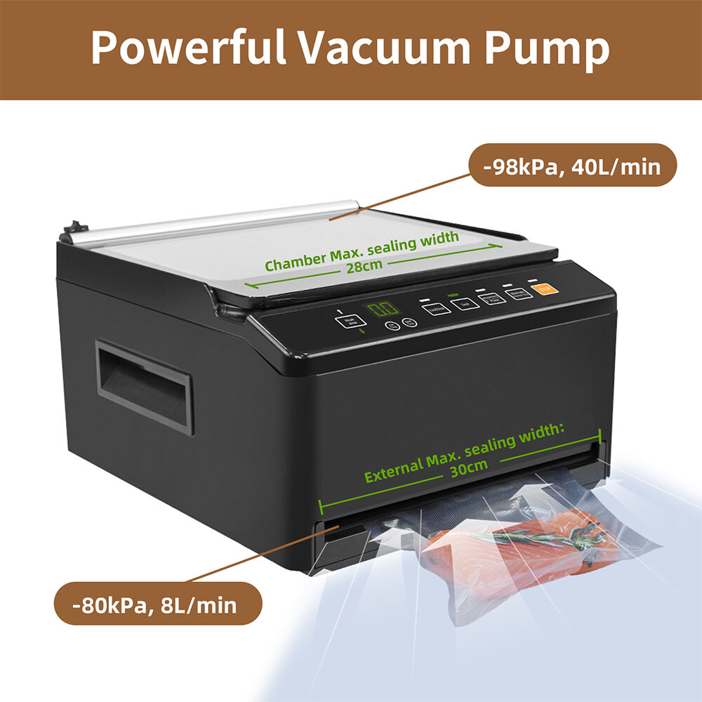 CVS101  Black Commercial and Household 98kpa Chamber Vacuum Sealer with Dual Sealing System for Dry Moist Liquid Food