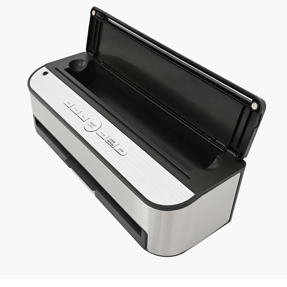 VS6685J Scelleur sous vide entièrement automatique avec stockage de rouleau intégré, coupeur intégré, plateau à gouttes amovible, modes Sec & Humide, fonction Impulsion & flexible accessoire pour contenants et bouteilles