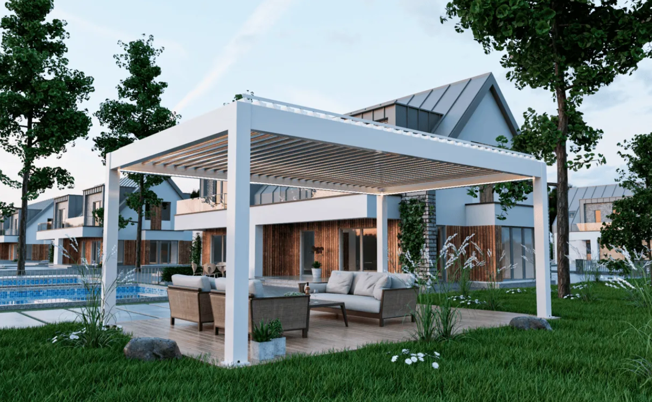 Soluzzjonijiet minum bi pergolas tal-aluminium
