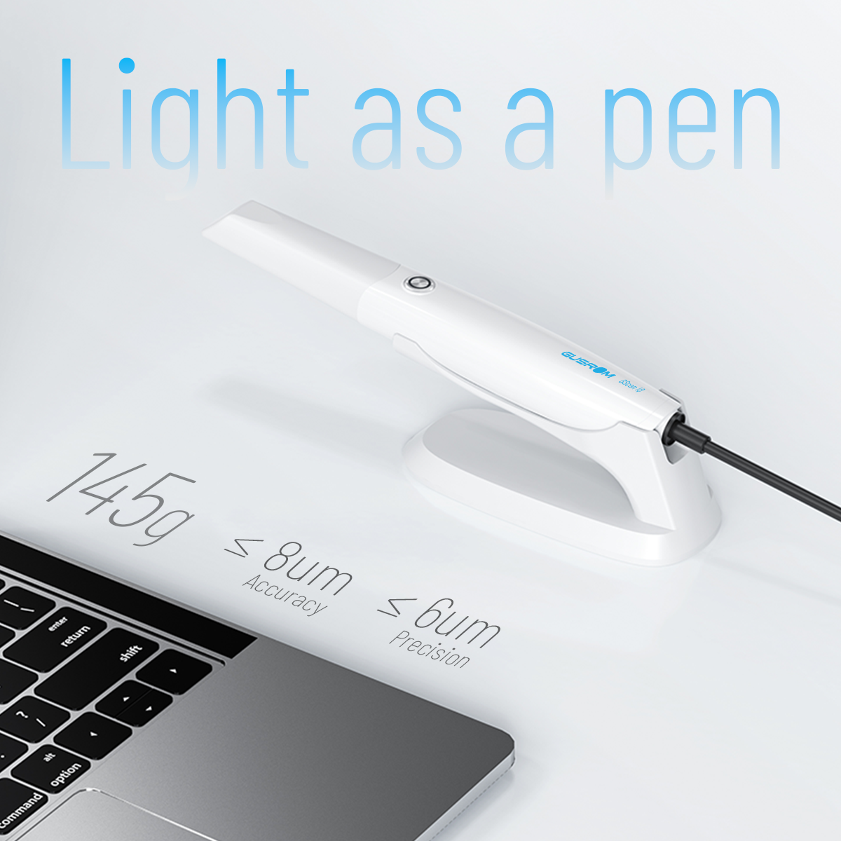 Gusrom GScan IQ Only 145g Lightweight Free Use 3D Dental Professional Dynamic Staring Intraoral Scanner 6μm Precision Full Arch in 1 Min STL Laser White LED 24 fps