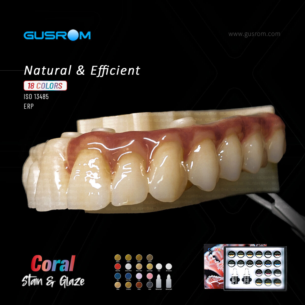 Gusrom CORAL Stain & Glaze Set-Aesthetic Solution for Staining & Glazing Zirconia
